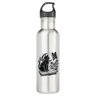 Bouteille D'eau Amateurs de livre Chat Bookwords Halloween Blac