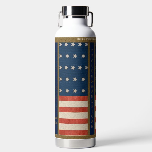 Bouteille D'eau American Values, Pride et USA Flag - Personnalisé (Avant)