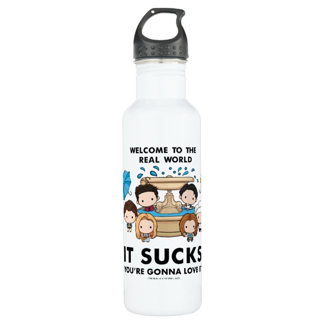 Bouteille D'eau AMIS™ | Bienvenue dans le monde réel Chibi (Devant)