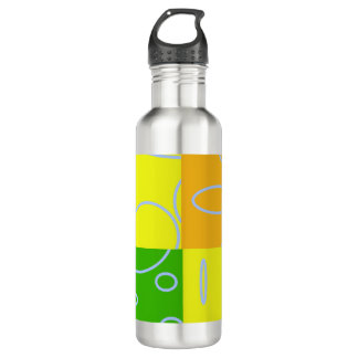 Bouteille D'eau Amusant Rétro Quad Circles Boucles Boucles Jaune B