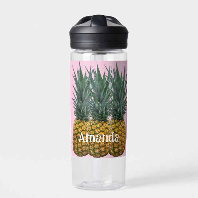 Bouteille D'eau Ananas personnalisé sur Pastel Pink (Extérieur)
