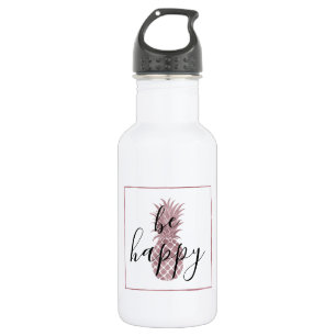 Bouteille D'eau Ananas rose Gold Soyez Heureux