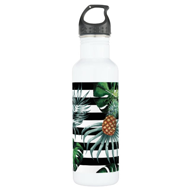 Bouteille D'eau Ananas tropical d'aquarelle avec les rayures (Devant)