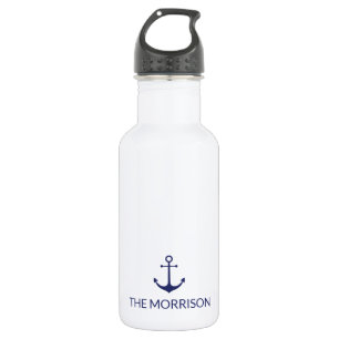 Bouteille D'eau Ancrage nautique bleu marine blanc Personnalisé No
