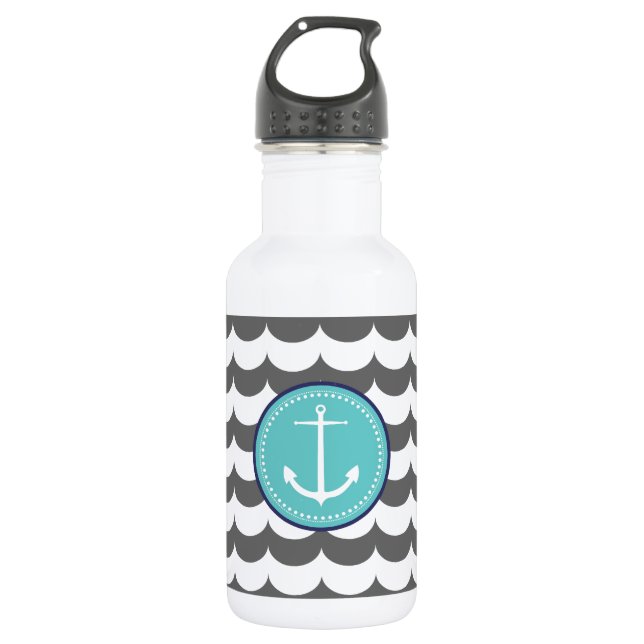 Bouteille D'eau Ancre bleu et gris avec Motif Waves (Devant)