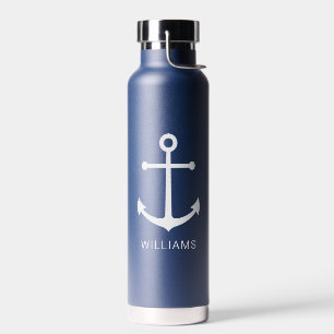 Bouteille D'eau Ancre bleue marine et nom personnalisé