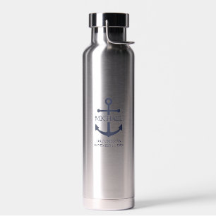 Bouteille D'eau Ancre Bleue marine Nautique Groomsmen personnalisé