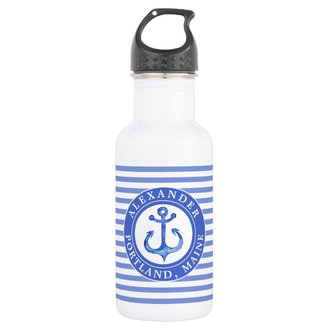 Bouteille D'eau Ancre nautique bleu marine Personnalisé  (Devant)