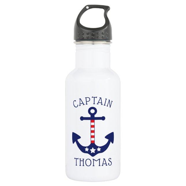 Bouteille D'eau Ancre nautique Nom du capitaine patriotique (Devant)