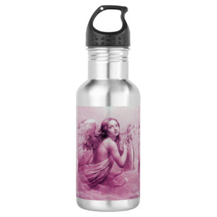 Bouteille D'eau ANGE JOUER LYRA SUR LES NUAGES roses