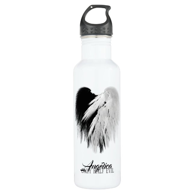 Bouteille D'eau ANGEL AILES COEUR Noir+Blanc Seulement mi-mal Funn (Devant)