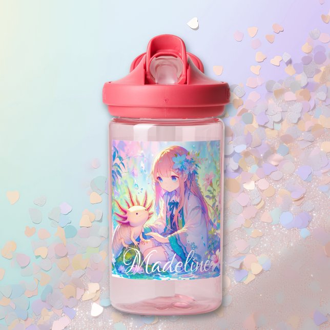 Bouteille D'eau Anime Girl et Axolotl Personnalisé (Créateur téléchargé)