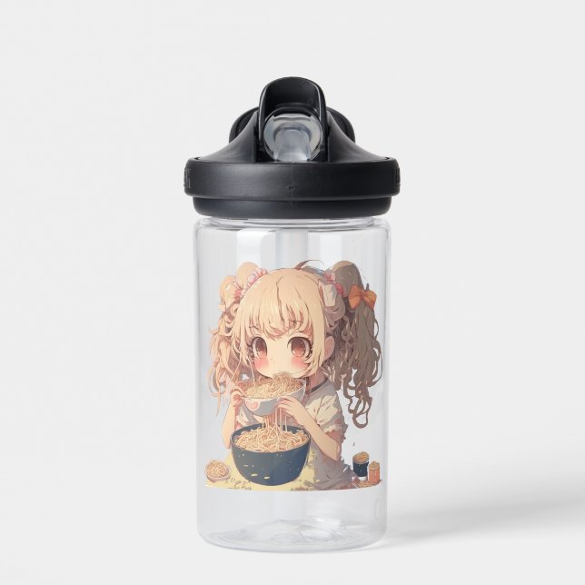 Bouteille D'eau Anime Girl Manger Ramen nouilles Personnalisées (Avant)