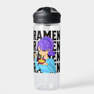 Bouteille D'eau Anime style fille manger nouilles texte noir