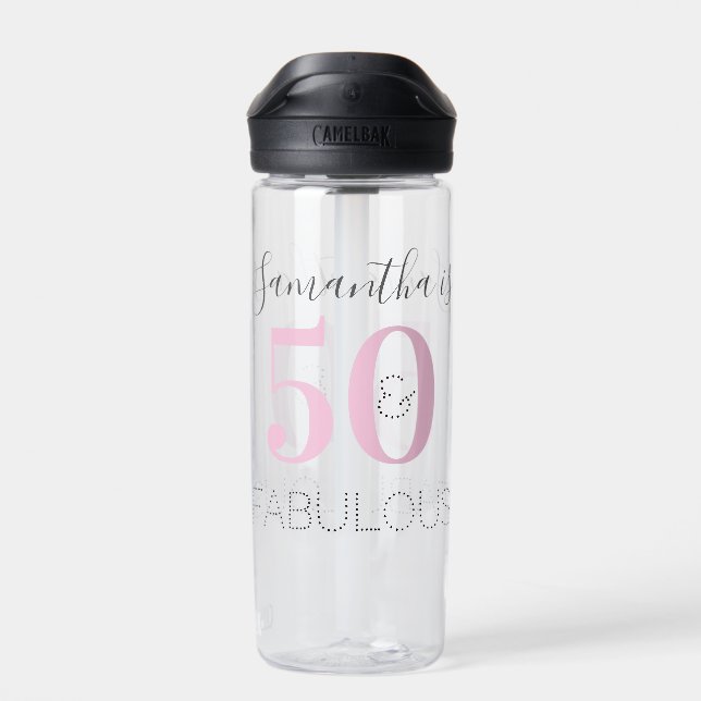 Bouteille D'eau Anniversaire personnalisé Moderne rose 50 et fabul (Arrière)