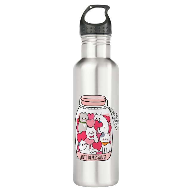 Bouteille D'eau Antidépresseur de chat Drôle cadeau Amoureux des c (Devant)