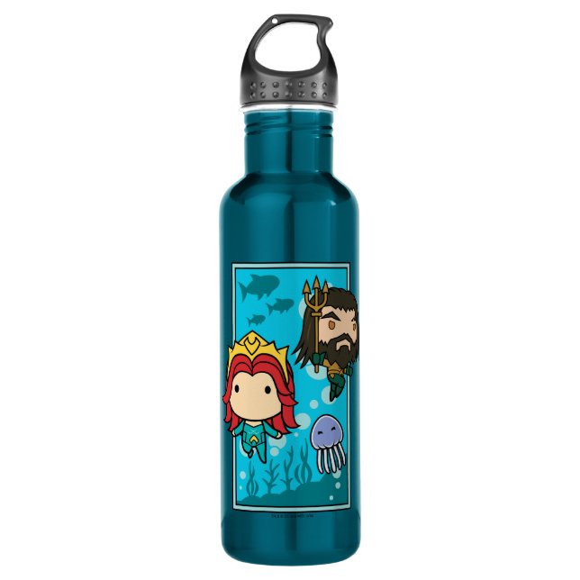 Bouteille D'eau Aquaman | Chibi Mera & Aquaman Graphisme sous-mari (Devant)