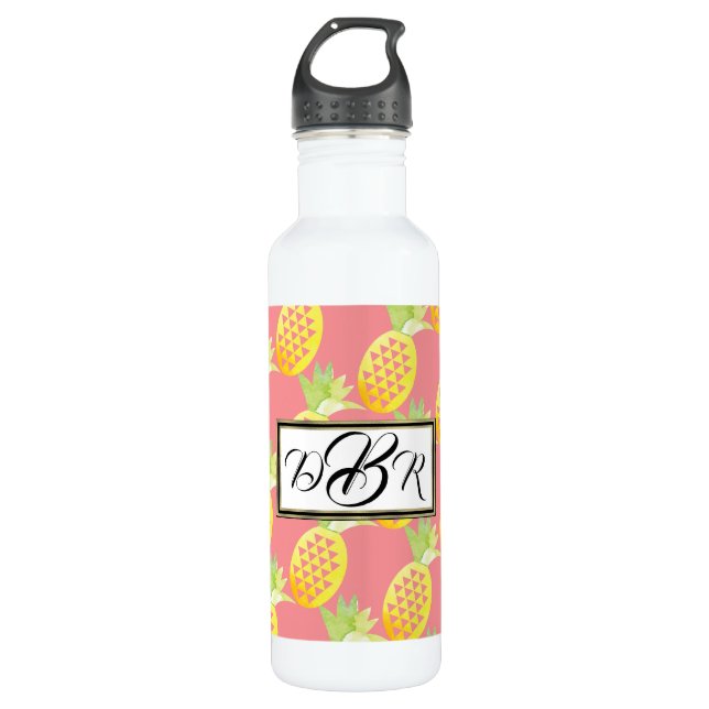 Bouteille D'eau Aquarelle à motifs Ananas Tropical (Devant)