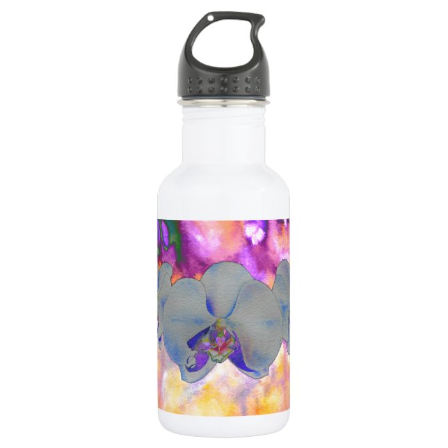 Bouteille D'eau Aquarelle Abstraite orchidées tropicales (Devant)