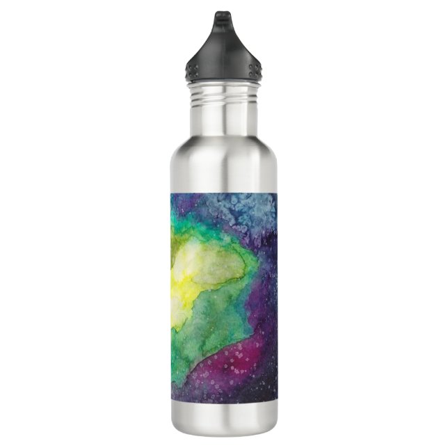Bouteille D'eau Aquarelle bleu vert galaxy fushia (Droite)