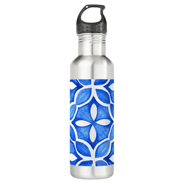 Bouteille D'eau Aquarelle bleue Toscane italienne Carrelage (Devant)