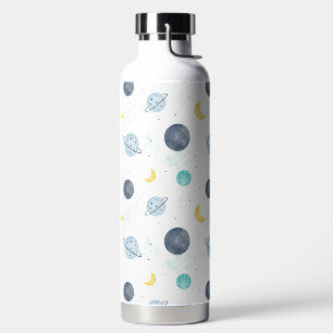 Bouteille D'eau Aquarelle Blue Space Planet Motif