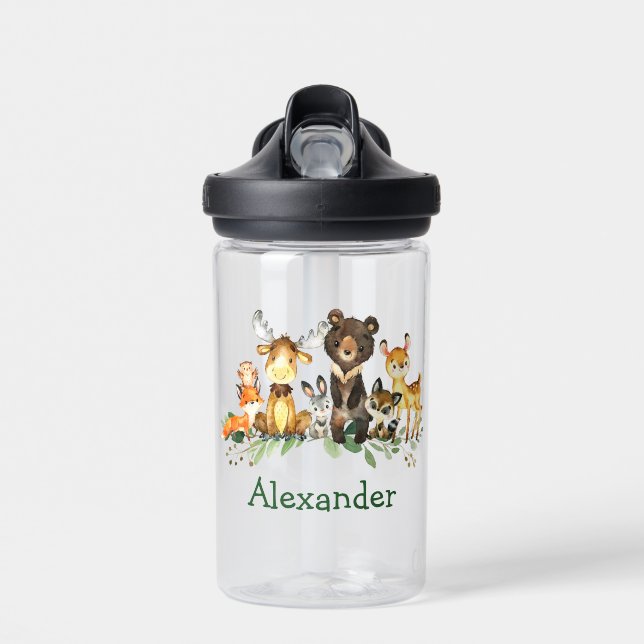 Bouteille D'eau Aquarelle Bois Animaux forestiers (Avant)