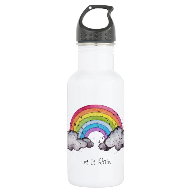 Bouteille D'eau Aquarelle Cute Arc-En-Ciel Et Nuages (Devant)