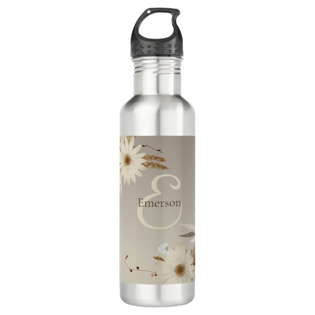 Bouteille D'eau Aquarelle d'automne Monogramme floral Personnalisé (Devant)