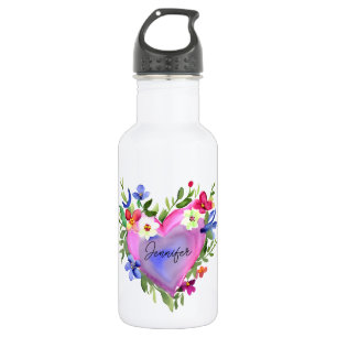 Bouteille D'eau Aquarelle de couronne florale personnalisée