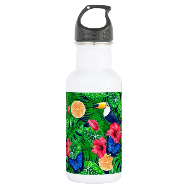 Bouteille D'eau Aquarelle de jardin toucan et tropical (Devant)