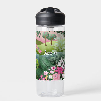 Bouteille D'eau Aquarelle de prairie rose par Tia