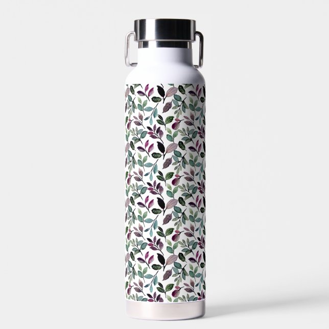 Bouteille D'eau Aquarelle de verdure fleurie Motif sans couture (Avant)