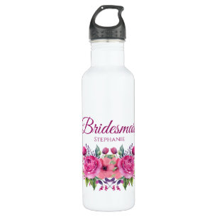 Bouteille D'eau Aquarelle Fleur Rose Bouquet-Bridesmaid cadeau