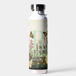 Bouteille D'eau Aquarelle Fleur sauvage Monogramme avec nom et nai