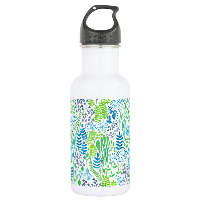 Bouteille D'eau Aquarelle fleurie doodles blanc (Devant)