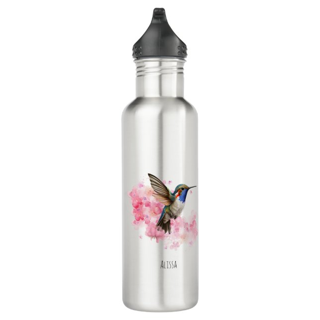 Bouteille D'eau Aquarelle florale de colibri (Droite)