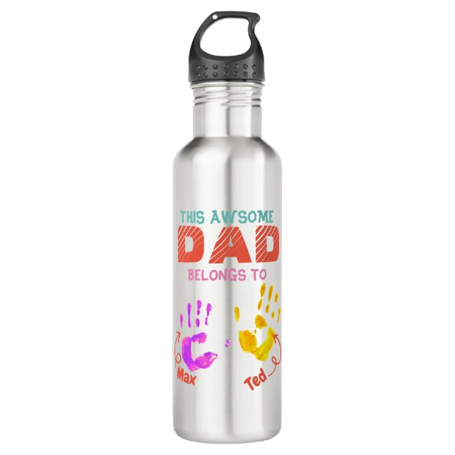 Bouteille D'eau Aquarelle imprimé à la main Père Papa Fils Cadeau  (Devant)