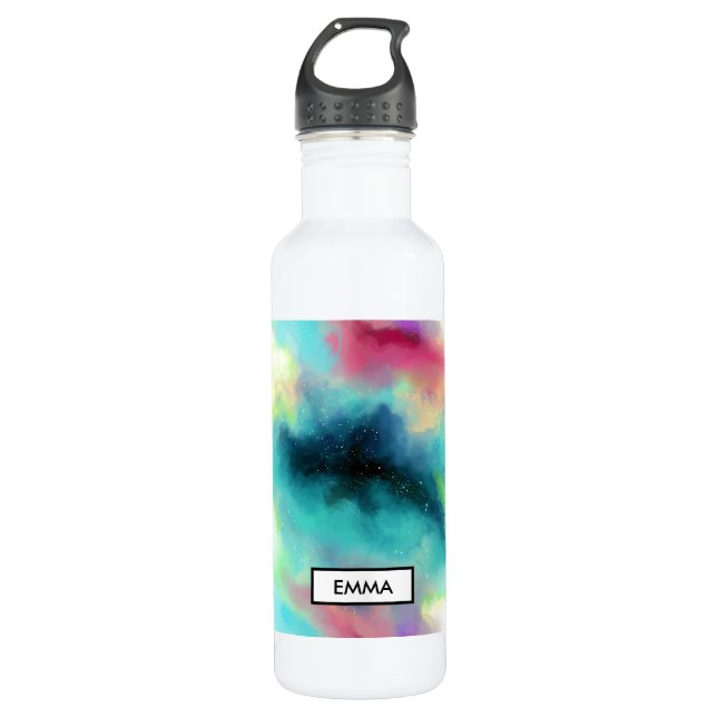 Bouteille D'eau Aquarelle moderne Green & Red Space Nebula (Devant)