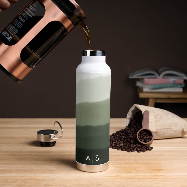 Bouteille D'eau Aquarelle Monogramme Classique Jungle Green Ombre (Gym)