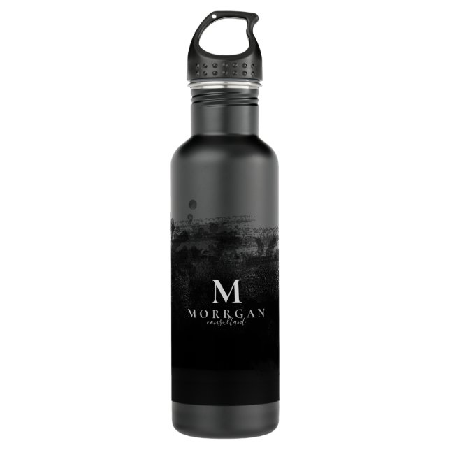 Bouteille D'eau Aquarelle noire Monogramme Abstraite (Devant)