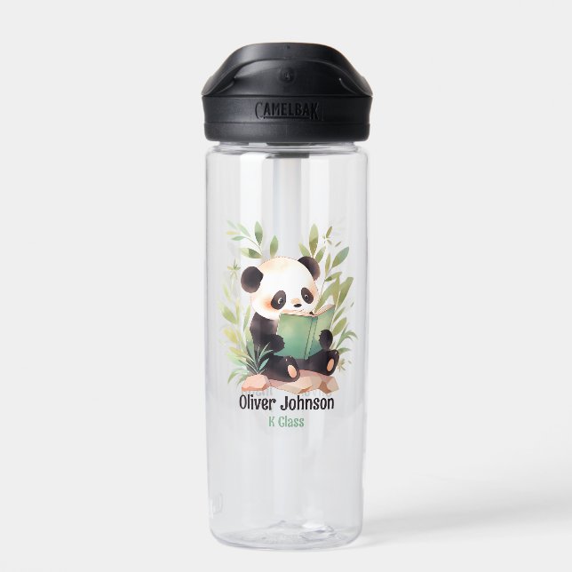 Bouteille D'eau Aquarelle Panda Lire Un Nom De Livre (Arrière)