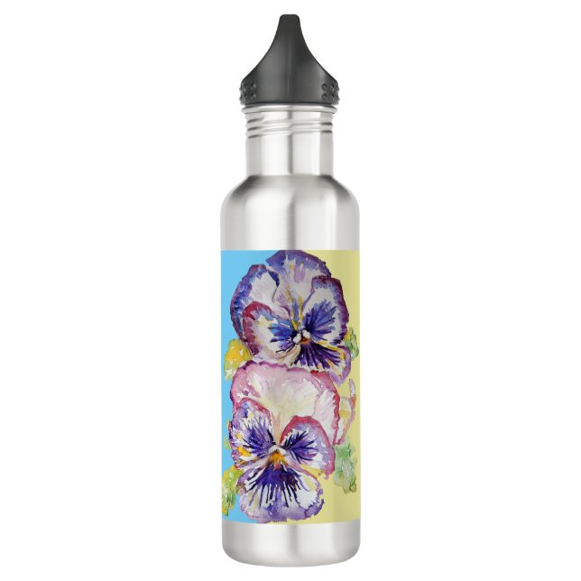 Bouteille D'eau Aquarelle Pansy Motif sur rose et jaune pâle (Gauche)