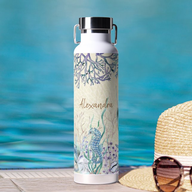 Bouteille D'eau Aquarelle personnalisée Ocean Sea Life Beach (Créateur téléchargé)