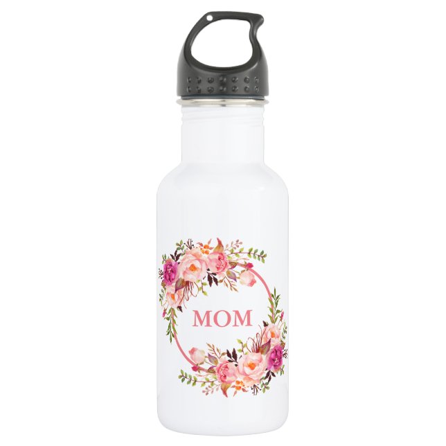 Bouteille D'eau Aquarelle rose Floral maman (Devant)