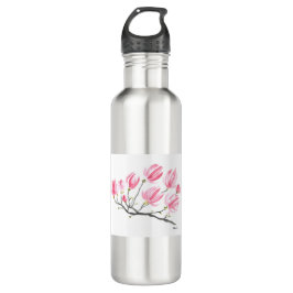 Bouteille D'eau Aquarelle rose Magnolia Nature Botanique Floral