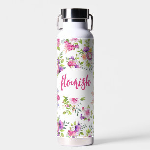 Bouteille D'eau Aquarelle rose violet Floral Personnalisée