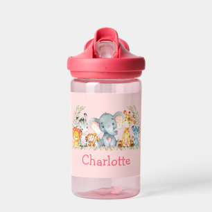 Bouteille D'eau Aquarelle Safari Jungle Baby Animaux Rose