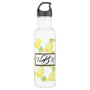 Bouteille D'eau Aquarelle tropicale Monogrammes Ananas