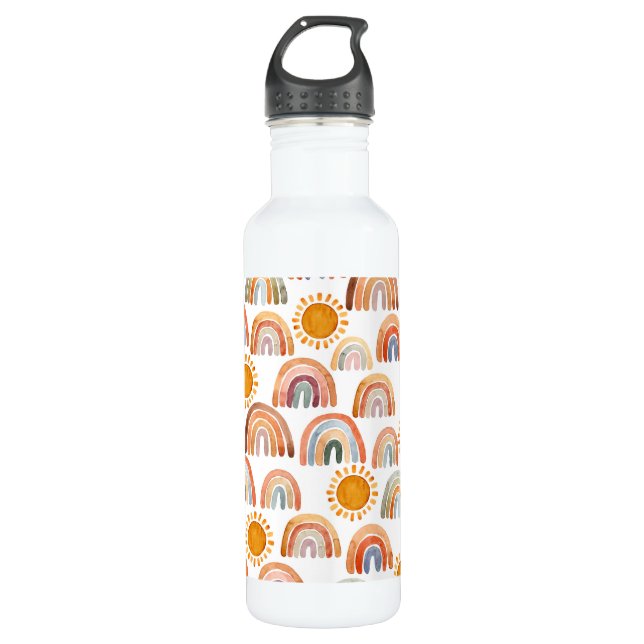 Bouteille D'eau Aquarelle Whimsical Boho Rainbow et Sun Kids  (Devant)